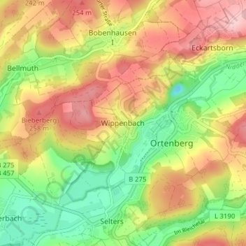 Wippenbach topographic map, elevation, terrain