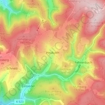 Heubach topographic map, elevation, terrain