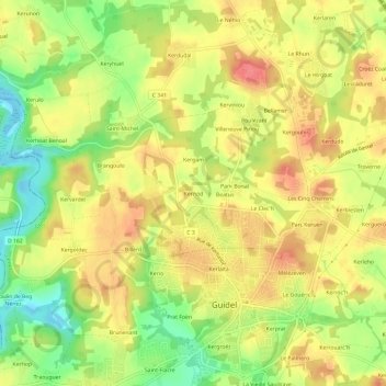 Kernod topographic map, elevation, terrain