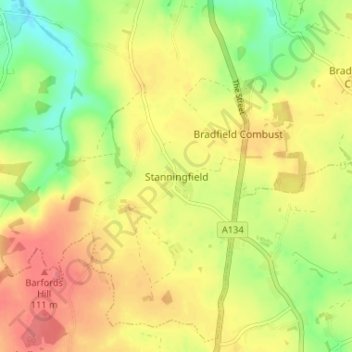 Stanningfield topographic map, elevation, terrain