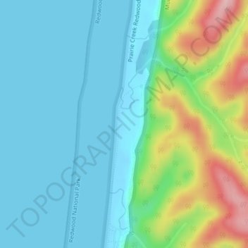 Gold Bluffs Beach topographic map, elevation, terrain