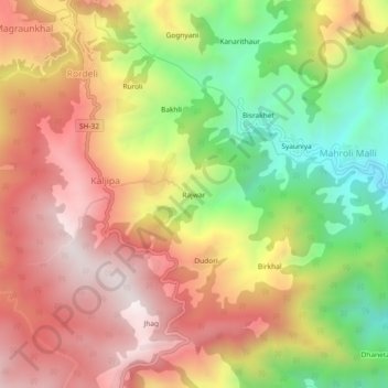 Rajwar topographic map, elevation, terrain