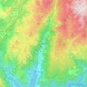 Gerês topographic map, elevation, terrain