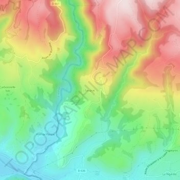 Saupiac topographic map, elevation, terrain