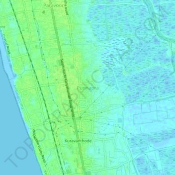 Punnapra topographic map, elevation, terrain