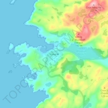 Scourie topographic map, elevation, terrain