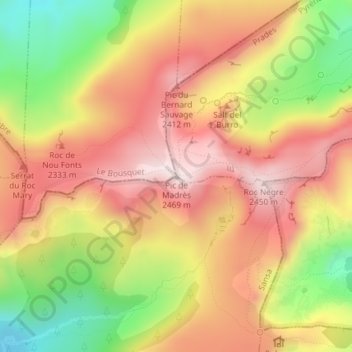 Pic de Madrès topographic map, elevation, terrain