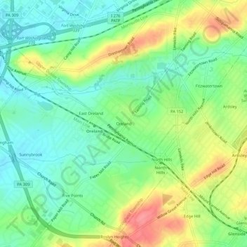 Oreland topographic map, elevation, terrain