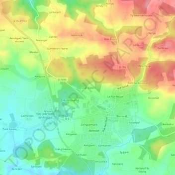 Coat-Faou topographic map, elevation, terrain