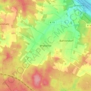 Wietzetze topographic map, elevation, terrain