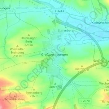 Großwechsungen topographic map, elevation, terrain
