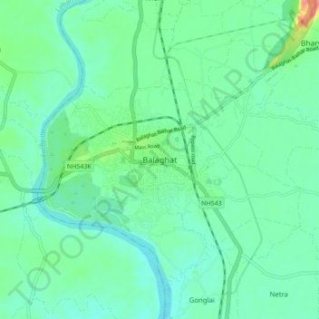 Balaghat topographic map, elevation, terrain