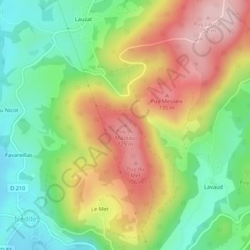 Puy du Mazeau topographic map, elevation, terrain