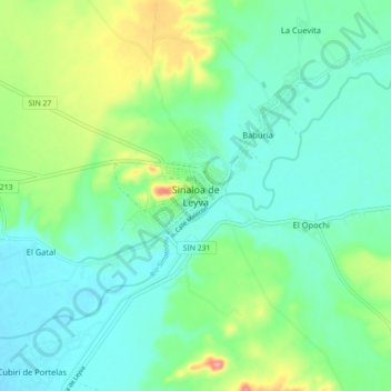 Sinaloa de Leyva topographic map, elevation, terrain