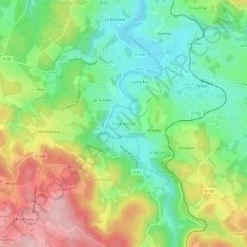 Coste Rousse topographic map, elevation, terrain