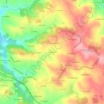 Sauvagnat topographic map, elevation, terrain