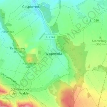 Wipperoda topographic map, elevation, terrain