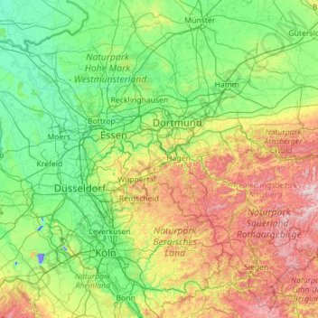 Ennepe-Ruhr-Kreis topographic map, elevation, terrain