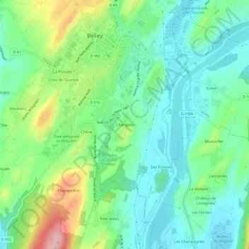 Charignin topographic map, elevation, terrain