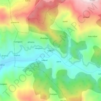 naghar topographic map, elevation, terrain