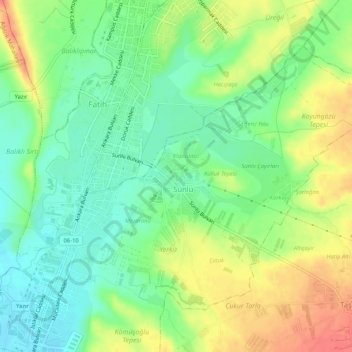 Sünlü topographic map, elevation, terrain