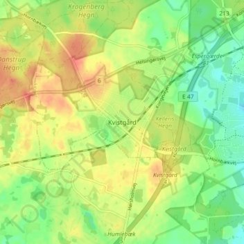 Kvistgård topographic map, elevation, terrain