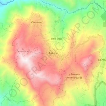 Titiribí topographic map, elevation, terrain