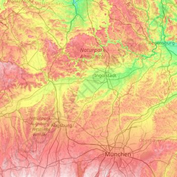 Neuburg-Schrobenhausen topographic map, elevation, terrain