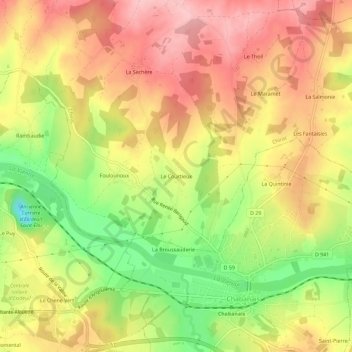Le Courtieux topographic map, elevation, terrain