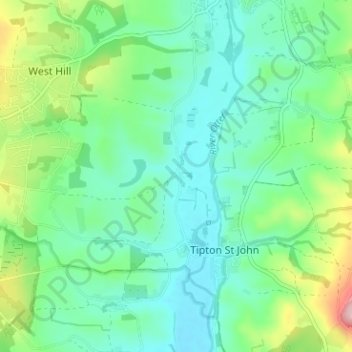 Fluxton topographic map, elevation, terrain