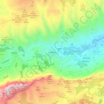 la Carroja topographic map, elevation, terrain