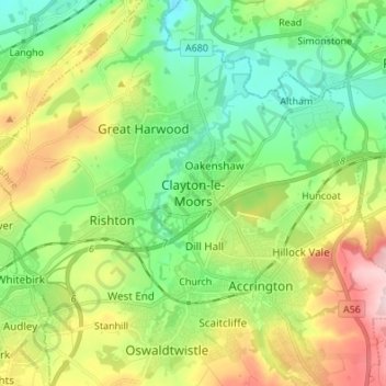 Clayton-le-Moors topographic map, elevation, terrain