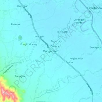 Mangatarem topographic map, elevation, terrain