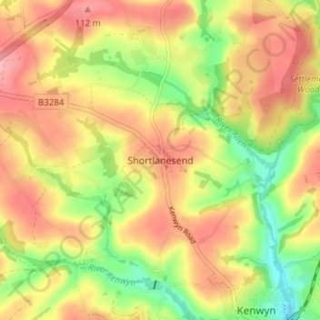 Shortlanesend topographic map, elevation, terrain
