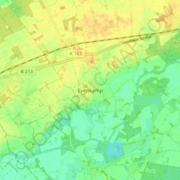 Evenkamp topographic map, elevation, terrain