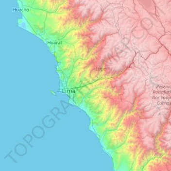 Provincia de Lima topographic map, elevation, terrain