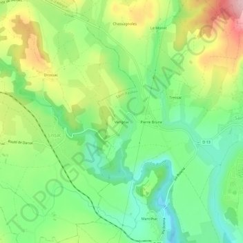 Vérignac topographic map, elevation, terrain