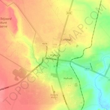 Vryburg topographic map, elevation, terrain