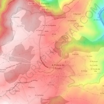 Trives topographic map, elevation, terrain