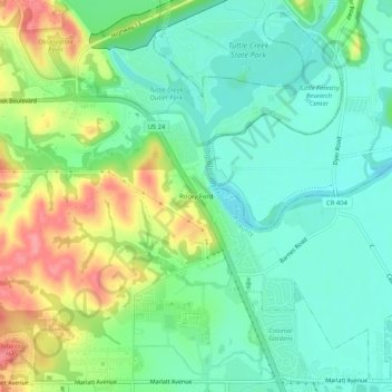 Rocky Ford topographic map, elevation, terrain