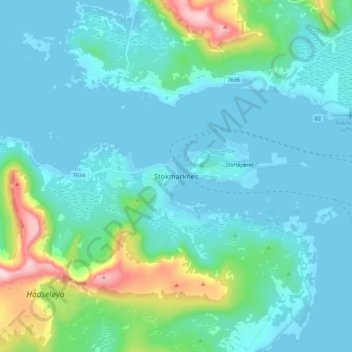 Stokmarknes topographic map, elevation, terrain
