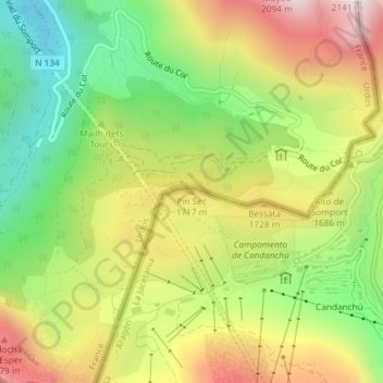 Pin Sec topographic map, elevation, terrain