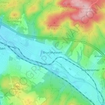 Bruchhausen topographic map, elevation, terrain