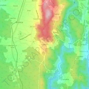 Fradelos topographic map, elevation, terrain