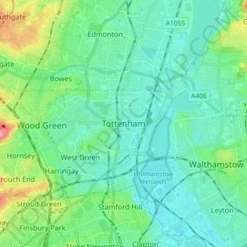Tottenham topographic map, elevation, terrain
