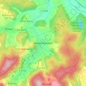 Niedernhausen topographic map, elevation, terrain