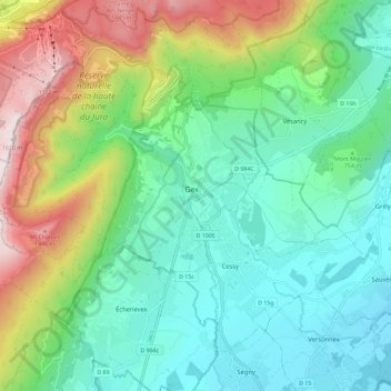 Gex topographic map, elevation, terrain