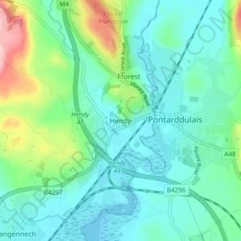 Hendy topographic map, elevation, terrain