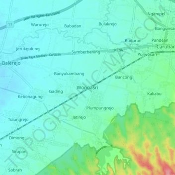 Wonoasri topographic map, elevation, terrain