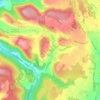 Le Village topographic map, elevation, terrain